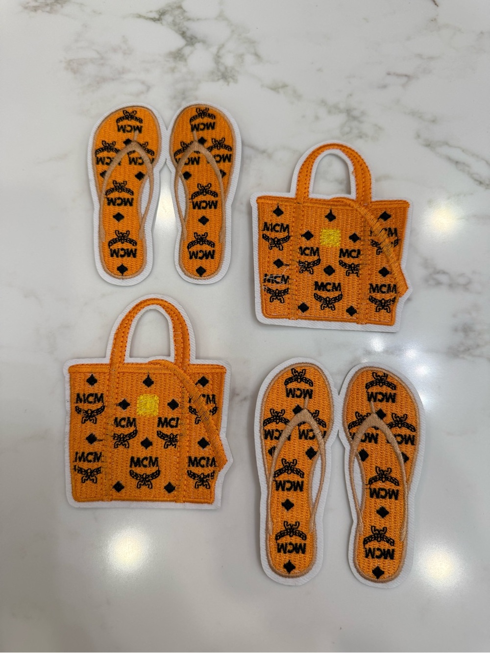 Beautiful Hand crafted Orange Beach Tote & Sandals iron on patches